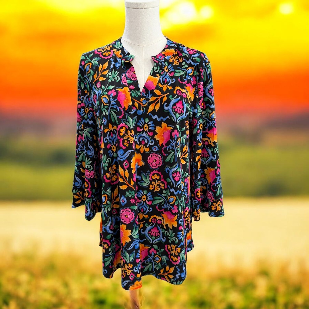 Dear Scarlett Floral Tunic Artsy Colorful Dopamine Dressing Statement Tops BohoX